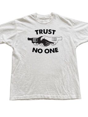 White Tee with Black "Trust No One" Graphic